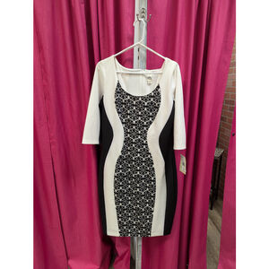 NWTs, Sangria Womens Dress Size 16 White With Black Silhouette Body Con Knit
